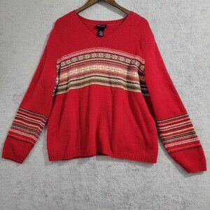 Lane Bryant V-Neck Sweater 22 Lambs Wool Nylon Blend Striped Design Womens  JPT